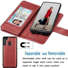 img 2 attached to Galaxy A21 Case, [US Version] Luxury PU Leather Wallet Case with Card 📱 Slots, Tekcoo Detachable Magnetic Hard Case Flip Cover with Kickstand for Samsung A21 [Red]