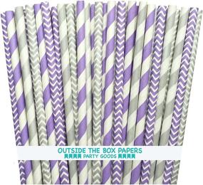 img 4 attached to 🌿 Бумажные соломинки Lavender and Silver Stripe/Chevron 100 штук - 7,75 дюйма - Лиловые и белые