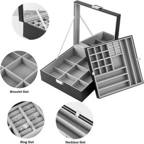 img 3 attached to 📦 Oyydecor Gray 2-Layer Pu Leather Jewelry Box: Organize, Display, and Secure Your Treasures!