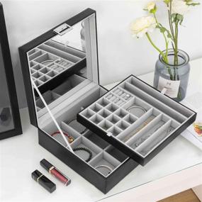 img 1 attached to 📦 Oyydecor Gray 2-Layer Pu Leather Jewelry Box: Organize, Display, and Secure Your Treasures!