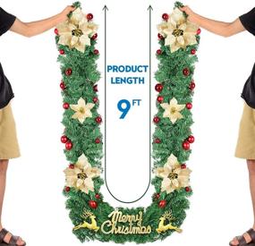 img 4 attached to 🎄 Winisok 9 Ft Christmas Garlands with 100 LED Lights, 240 Branch Tips Battery Operated Merry Christmas Sign, Deer & Christmas Flowers Wreath Holiday Decor for Outdoor or Indoor Lighted Xmas Decorations