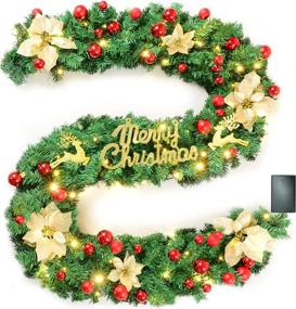 img 1 attached to 🎄 Winisok 9 Ft Christmas Garlands with 100 LED Lights, 240 Branch Tips Battery Operated Merry Christmas Sign, Deer & Christmas Flowers Wreath Holiday Decor for Outdoor or Indoor Lighted Xmas Decorations