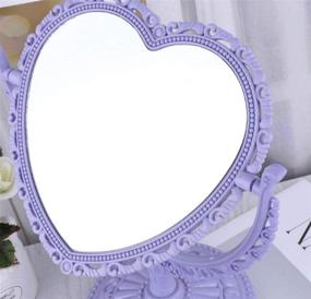 img 1 attached to AKOAK Simple & Lovely Heart-Shaped Cosmetic Mirror - Lightweight Plastic Double-Sided Rotatable Dresser Mirror for Bathroom & Bedroom - Four-Color Options (Purple)