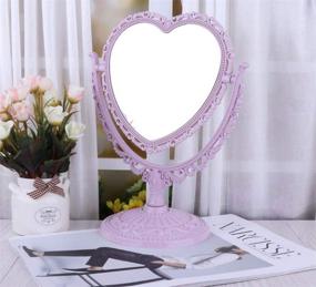 img 3 attached to AKOAK Simple & Lovely Heart-Shaped Cosmetic Mirror - Lightweight Plastic Double-Sided Rotatable Dresser Mirror for Bathroom & Bedroom - Four-Color Options (Purple)