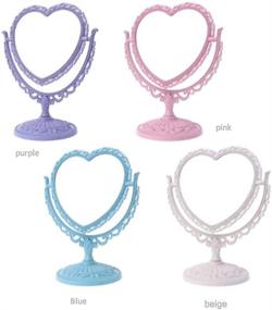 img 2 attached to AKOAK Simple & Lovely Heart-Shaped Cosmetic Mirror - Lightweight Plastic Double-Sided Rotatable Dresser Mirror for Bathroom & Bedroom - Four-Color Options (Purple)