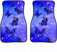 jeocody bling blue butterfly print 2pcs car floor mats for women car front floor foot mats anti-slip carpet fit for most cars all weather protection universal fit logo