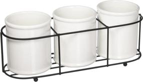 img 3 attached to Creative Co-Op Set of 3 White Ceramic Crocks in Black Metal Holder: Organize and Decorate with Style