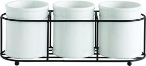 img 2 attached to Creative Co-Op Set of 3 White Ceramic Crocks in Black Metal Holder: Organize and Decorate with Style