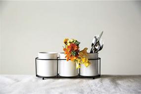 img 1 attached to Creative Co-Op Set of 3 White Ceramic Crocks in Black Metal Holder: Organize and Decorate with Style