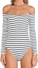 img 3 attached to 👗 Budget-Friendly Cotton Women's Stripe Shoulderless Leotard: A Must-Have in Women's Clothing