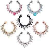 💎 sparkling 6pcs rhinestone fake septum clicker nose rings - non-piercing hanger clip body jewelry logo