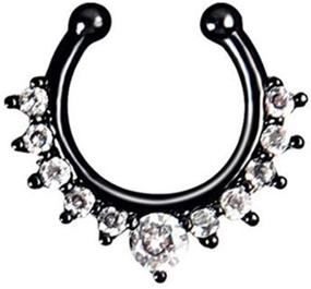 img 2 attached to 💎 Sparkling 6pcs Rhinestone Fake Septum Clicker Nose Rings - Non-Piercing Hanger Clip Body Jewelry