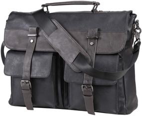 img 4 attached to 👜 Classic Black Leather Messenger Bag: Spacious 17.3 Inch Laptop Briefcase with Vintage Appeal - Water Resistant, Perfect for School and Work