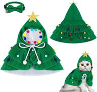 pedgot pet christmas costume: festive green cat santa cape with hat, puppy xmas cloak, star and pompoms - ideal for cats and small to medium sized dogs! logo