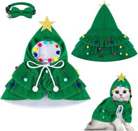 img 4 attached to Pedgot Pet Christmas Costume: Festive Green Cat Santa Cape with Hat, Puppy Xmas Cloak, Star and Pompoms - Ideal for Cats and Small to Medium Sized Dogs!