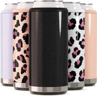 glitter black maars skinny can cooler - slim beer &amp; 🍺 hard seltzer holder, 12oz stainless steel sleeve, double wall vacuum insulated drink holder логотип