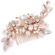 💍 exquisite mariell rose gold designer bridal hair comb: hand-painted leaves, crystals & pearls - perfect wedding headpiece logo