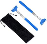 🖐️ 2 pack portable extendable back scratcher: stainless steel telescoping tool with carrying bag - blue bliss logo