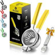 🍋 stainless steel lemon squeezer - heavy duty manual press for lemons and oranges - extra-large citrus press with gift of lemon zest grater - anti-slip silicone handle - yellow logo