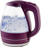 🍵 ovente portable electric glass kettle 1.5l - blue led light, stainless steel base | fast heating countertop tea maker, hot water boiler with auto shut-off & boil dry protection - purple kg83p logo