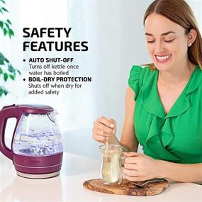 img 2 attached to 🍵 Ovente Portable Electric Glass Kettle 1.5L - Blue LED Light, Stainless Steel Base | Fast Heating Countertop Tea Maker, Hot Water Boiler with Auto Shut-Off & Boil Dry Protection - Purple KG83P