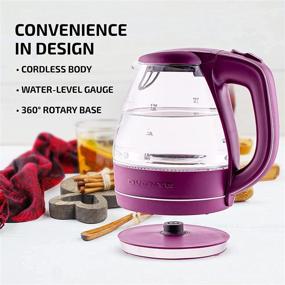 img 1 attached to 🍵 Ovente Portable Electric Glass Kettle 1.5L - Blue LED Light, Stainless Steel Base | Fast Heating Countertop Tea Maker, Hot Water Boiler with Auto Shut-Off & Boil Dry Protection - Purple KG83P