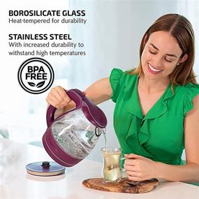 img 3 attached to 🍵 Ovente Portable Electric Glass Kettle 1.5L - Blue LED Light, Stainless Steel Base | Fast Heating Countertop Tea Maker, Hot Water Boiler with Auto Shut-Off & Boil Dry Protection - Purple KG83P