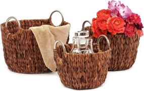 img 1 attached to 🧺 Stylish Round Hyacinth Baskets with Stainless Steel Handles - Rich Chocolate Finish by Trademark Innovations: Set of 3