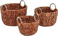 🧺 stylish round hyacinth baskets with stainless steel handles - rich chocolate finish by trademark innovations: set of 3 logo