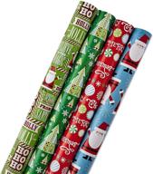 🎁 hallmark reversible christmas wrapping paper bundle for kids - santa, trees, red, blue, green (4-pack, 150 sq. ft. ttl.): a festive surprise for young ones! logo