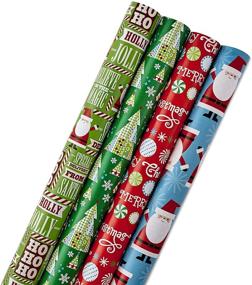 img 4 attached to 🎁 Hallmark Reversible Christmas Wrapping Paper Bundle for Kids - Santa, Trees, Red, Blue, Green (4-Pack, 150 sq. ft. ttl.): A Festive Surprise for Young Ones!