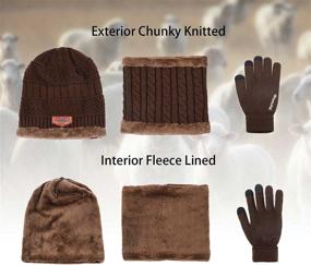 img 3 attached to 🧢 Набор шапка, шарф и перчатки Maylisacc для мужчин - стильные слегка свободные бини и координированные аксессуары для перчаток и варежек.