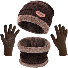img 4 attached to 🧢 Набор шапка, шарф и перчатки Maylisacc для мужчин - стильные слегка свободные бини и координированные аксессуары для перчаток и варежек.