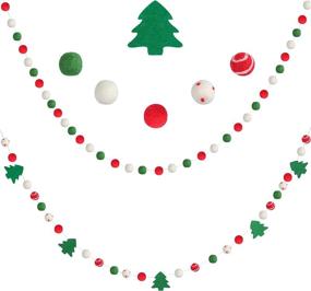 img 4 attached to 🎄 Festive Christmas Felt Ball Garland: 2-Piece Pom Pom Banner with 65 Balls & 5 Tree Ornaments