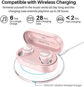 img 2 attached to 🎧 TOZO T12 Wireless Earbuds Bluetooth Headphones - Premium Sound Quality, Wireless Charging Case, LED Display, IPX8 Waterproof, Built-in Mic for Sports - Rose-Gold