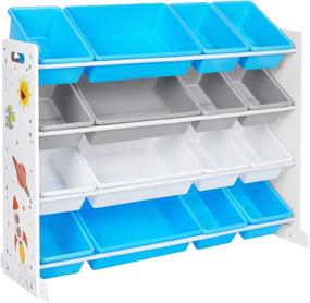 img 4 attached to 🧸 SONGMICS Kid's Large Toy Storage Unit with 16 Removable Bins: Organize Playroom and Children's Room - Blue and Gray, 41.7