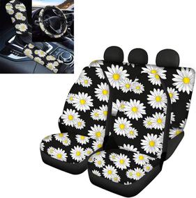 img 4 attached to GLENLCWE Daisy Print Car Seat Covers With 15 Inch Steering Wheel Cover