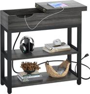 🔌 aheaplus end table with charging station and usb ports, narrow flip top sofa table with storage shelves, metal frame nightstand for small spaces in living room, black oak логотип