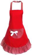 🎀 hyzrz cute girls bowknot funny aprons: perfect ladies' kitchen & restaurant companion with handy pocket (red) logo