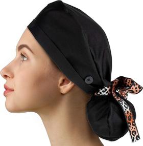 img 3 attached to 👒 Buttons and Ribbon Tie Working Cap for Women with Long Hair