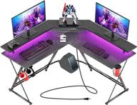 seven warrior gaming desk 50.4” – carbon fiber l-shaped computer desk with led strip, power outlets, and gamer-friendly features logo