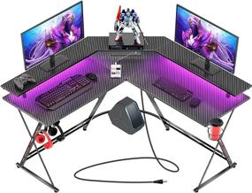 img 4 attached to Seven Warrior Gaming Desk 50.4” – Carbon Fiber L-Shaped Computer Desk with LED Strip, Power Outlets, and Gamer-friendly Features