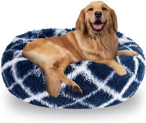 img 4 attached to 🐶 MIEMIE Round Calming Dog Bed - Plush and Fluffy Pet Bed for Large Dogs 30 inches - Anti Anxiety, Self Warming Faux Fur, Donut Cuddler Bed