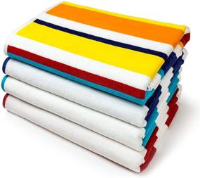 img 3 attached to Kaufman Luxurious Plush Cotton Velour Oversized Towel - Colorful Striped Beach, Pool, and Bath Towel 4 Pack - Highly Absorbent, Quick Dry - 32”x62”