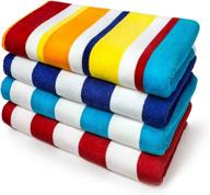 kaufman luxurious plush cotton velour oversized towel - colorful striped beach, pool, and bath towel 4 pack - highly absorbent, quick dry - 32”x62” logo