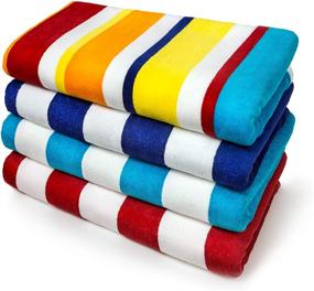 img 4 attached to Kaufman Luxurious Plush Cotton Velour Oversized Towel - Colorful Striped Beach, Pool, and Bath Towel 4 Pack - Highly Absorbent, Quick Dry - 32”x62”