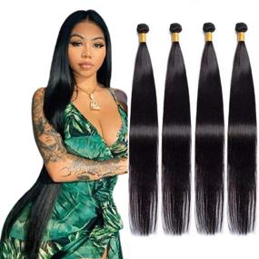 img 4 attached to Maxine Brazilian Long Silky Straight Virgin Human Hair 4 Bundles - 100% Unprocessed Hair Weave Extensions Deals, Natural Color (26, 28, 30, 32 inches) - 10a Quality