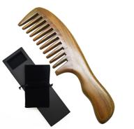 🍃 ergonomic wave handle green sandalwood comb by meta-c - no snags, no tangle, no static - wide teeth for thick hair logo