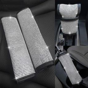 img 4 attached to 💎 Sparkle and Shine with Uphily Bling Bling Seat Belt Pads, Handbrake Cover, and Gear Knob Cover for Girls or Women