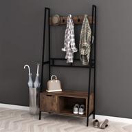 🚪 entryway hall tree coat hanger shoe rack storage bench with 5 hooks in na nutmeg brown finish and black frame logo